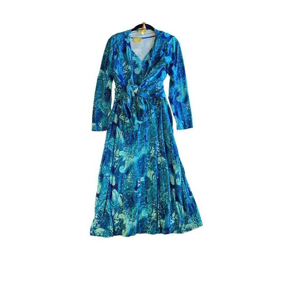 Liz Lange  two piece blue and green V-neck midi dress with jacket size PS - Picture 1 of 4